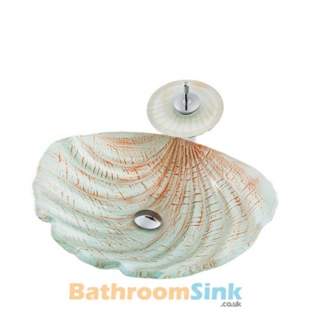 Luxurious White Shell Shape Bathroom Tempered Glass Sink With Tap