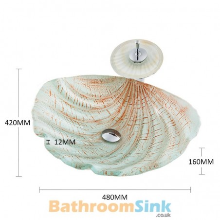 Luxurious White Shell Shape Bathroom Tempered Glass Sink With Tap