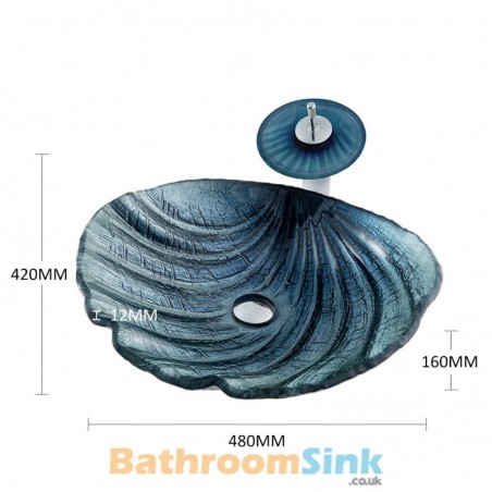 Shell Design Sink Luxurious Blue Shell Shape Bathroom Tempered Glass Sink With Tap
